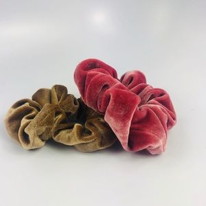 Two Washable Brown and Pink Velvet Scrunchies